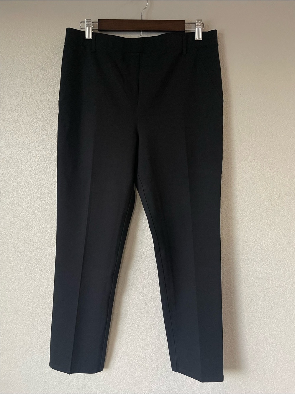 Quince Black Stretch Pleated Trousers Slacks Petite Large L